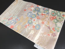 Load image into Gallery viewer, Fukuro Obi Silver Pink Gold Plum blossom Birds Pine Tree Silk BB124W8
