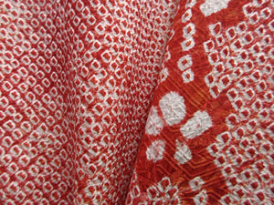 Haori Jacket Vintage(1950-1980) Red Full Shibori Ume Branch Silk #7653J2