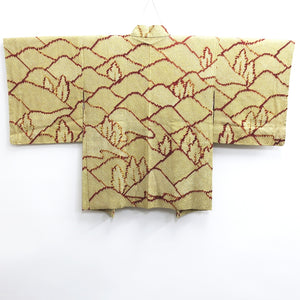 Haori Jacket Vintage(1950-1980) Yellow brown Full Shibori Tree Mountain Silk #9068D2