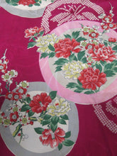 Load image into Gallery viewer, MKF#232 Silk Kimono Fabric Vintage(1920-1950) Flower Rinzu Red 55.9x12.2in(142x31cm)

