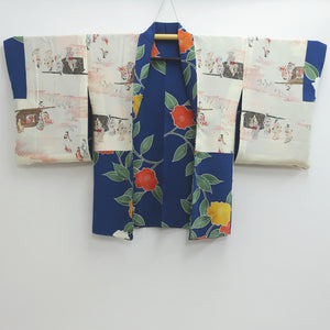Haori Jacket Vintage(1950-1980) Blue Camellia Roketsuzome Silk #9241E3