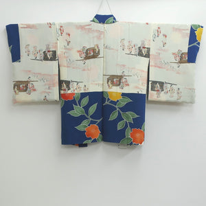 Haori Jacket Vintage(1950-1980) Blue Camellia Roketsuzome Silk #9241E3