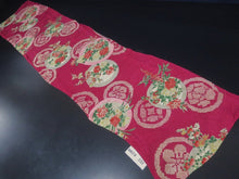 Load image into Gallery viewer, MKF#233 Silk Kimono Fabric Vintage(1920-1950) Flower Rinzu Red 55.1x12.2in(140x31cm)

