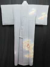 Load image into Gallery viewer, Kimono Blueish Gray Peony Tsukesage Tall Silk #7878L5
