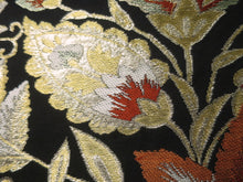 Load image into Gallery viewer, Fukuro Obi Vintage(1950-1980) Black Gold Flower Silk BB62W4
