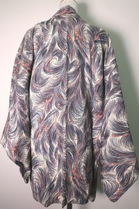 Haori Jacket Vintage(1950-1980) Cream white Gray Plum blossom Branch Silk #8564G1