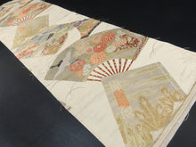 Load image into Gallery viewer, BB8309AE Silk Obi Fabric Vintage(1920-1950) Folding Fan Crane Birds Off white Gold 44.5x12.2in(113x31cm)
