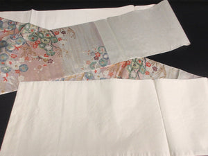 Fukuro Obi Silver Pink Gold Plum blossom Birds Pine Tree Silk BB124W8