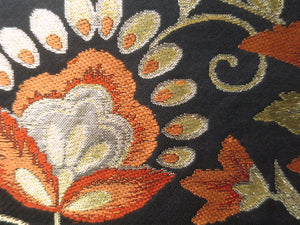 Fukuro Obi Vintage(1950-1980) Black Gold Flower Silk BB62W4