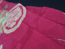 Load image into Gallery viewer, MKF#233 Silk Kimono Fabric Vintage(1920-1950) Flower Rinzu Red 55.1x12.2in(140x31cm)
