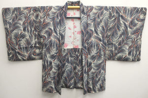 Haori Jacket Vintage(1950-1980) Cream white Gray Plum blossom Branch Silk #8564G1