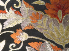 Load image into Gallery viewer, Fukuro Obi Vintage(1950-1980) Black Gold Flower Silk BB62W4

