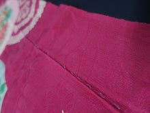 Load image into Gallery viewer, MKF#233 Silk Kimono Fabric Vintage(1920-1950) Flower Rinzu Red 55.1x12.2in(140x31cm)
