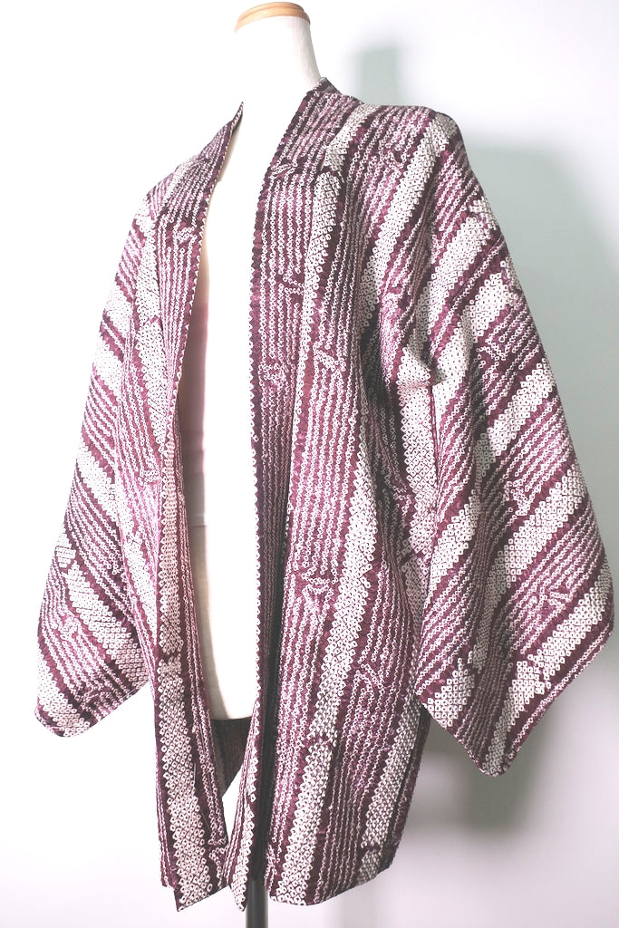 Haori Jacket Vintage(1950-1980) Purple Full Shibori Bamboo Silk #8814A4