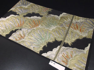 Fukuro Obi Vintage(1950-1980) Black Gold Pine Tree Silk BB83W5