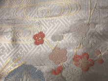 Load image into Gallery viewer, Fukuro Obi Silver Pink Gold Plum blossom Birds Pine Tree Silk BB124W8
