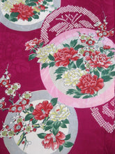Load image into Gallery viewer, MKF#233 Silk Kimono Fabric Vintage(1920-1950) Flower Rinzu Red 55.1x12.2in(140x31cm)
