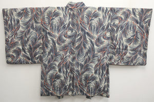 Haori Jacket Vintage(1950-1980) Cream white Gray Plum blossom Branch Silk #8564G1