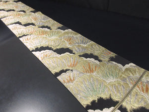 Fukuro Obi Vintage(1950-1980) Black Gold Pine Tree Silk BB83W5