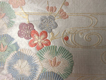 Load image into Gallery viewer, Fukuro Obi Silver Pink Gold Plum blossom Birds Pine Tree Silk BB124W8
