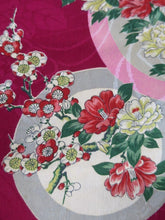Load image into Gallery viewer, MKF#233 Silk Kimono Fabric Vintage(1920-1950) Flower Rinzu Red 55.1x12.2in(140x31cm)
