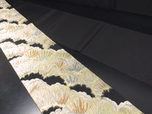 Load image into Gallery viewer, Fukuro Obi Vintage(1950-1980) Black Gold Pine Tree Silk BB83W5
