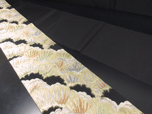 Fukuro Obi Vintage(1950-1980) Black Gold Pine Tree Silk BB83W5
