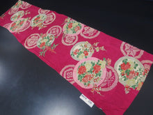 Load image into Gallery viewer, MKF#234 Silk Kimono Fabric Vintage(1920-1950) Flower Rinzu Red 47.2x13.0in(120x33cm)
