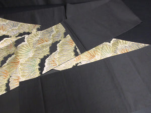 Fukuro Obi Vintage(1950-1980) Black Gold Pine Tree Silk BB83W5