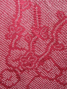 Haori Jacket Vintage(1950-1980) Red Full Shibori Plum blossom Silk #7596H4