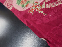 Load image into Gallery viewer, MKF#234 Silk Kimono Fabric Vintage(1920-1950) Flower Rinzu Red 47.2x13.0in(120x33cm)
