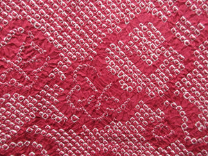 Haori Jacket Vintage(1950-1980) Red Full Shibori Plum blossom Silk #7596H4