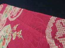 Load image into Gallery viewer, MKF#234 Silk Kimono Fabric Vintage(1920-1950) Flower Rinzu Red 47.2x13.0in(120x33cm)
