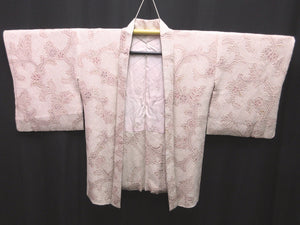 Haori Jacket Vintage(1950-1980) Light Ash Pink Full Shibori Botanical Silk #7597H4