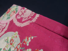 Load image into Gallery viewer, MKF#234 Silk Kimono Fabric Vintage(1920-1950) Flower Rinzu Red 47.2x13.0in(120x33cm)
