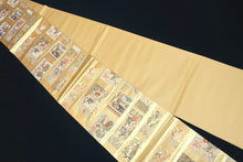 Load image into Gallery viewer, Fukuro Obi Gold Heian Period Aristocrats Plum blossom Silk BB160W1
