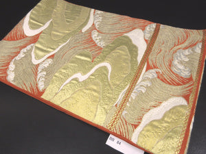 Fukuro Obi Vintage(1950-1980) Vermillion Gold White Wave Silk BB84W5