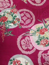 Load image into Gallery viewer, MKF#234 Silk Kimono Fabric Vintage(1920-1950) Flower Rinzu Red 47.2x13.0in(120x33cm)
