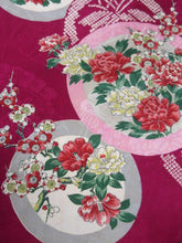 Load image into Gallery viewer, MKF#234 Silk Kimono Fabric Vintage(1920-1950) Flower Rinzu Red 47.2x13.0in(120x33cm)
