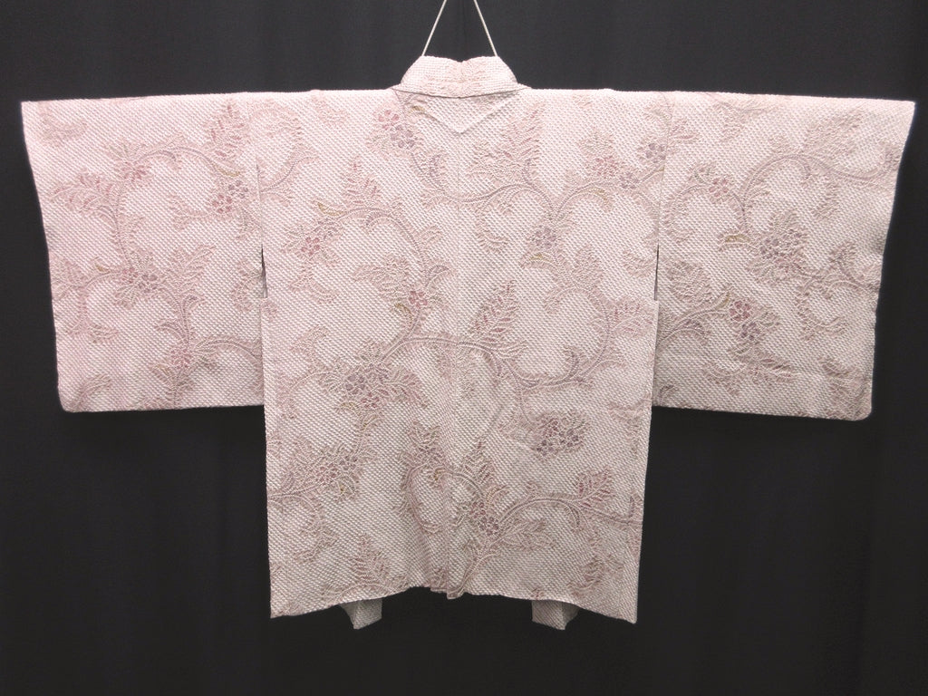 Haori Jacket Vintage(1950-1980) Light Ash Pink Full Shibori Botanical Silk #7597H4
