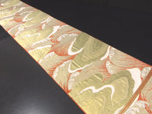 Load image into Gallery viewer, Fukuro Obi Vintage(1950-1980) Vermillion Gold White Wave Silk BB84W5
