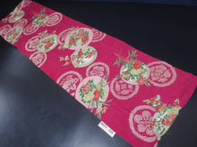 Load image into Gallery viewer, MKF#235 Silk Kimono Fabric Vintage(1920-1950) Flower Rinzu Red 48.0x13.0in(122x33cm)
