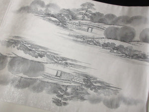 Fukuro Obi Gray Kyoto Imperial Palace Suibokuga Silk BB125W8