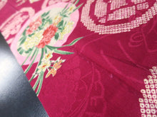 Load image into Gallery viewer, MKF#235 Silk Kimono Fabric Vintage(1920-1950) Flower Rinzu Red 48.0x13.0in(122x33cm)
