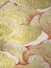 Load image into Gallery viewer, Fukuro Obi Vintage(1950-1980) Vermillion Gold White Wave Silk BB84W5

