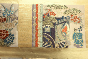 Fukuro Obi Gold Heian Period Aristocrats Plum blossom Silk BB160W1