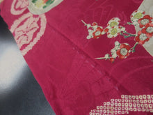Load image into Gallery viewer, MKF#235 Silk Kimono Fabric Vintage(1920-1950) Flower Rinzu Red 48.0x13.0in(122x33cm)
