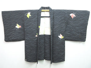Haori Jacket Vintage(1950-1980) Black Butterfly Silk #7598H4