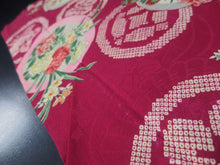 Load image into Gallery viewer, MKF#235 Silk Kimono Fabric Vintage(1920-1950) Flower Rinzu Red 48.0x13.0in(122x33cm)
