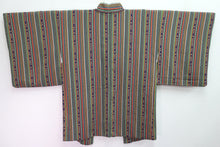 Load image into Gallery viewer, Haori Jacket Green Navy Vermillion Stripes Chirimen Rayon #8303C2
